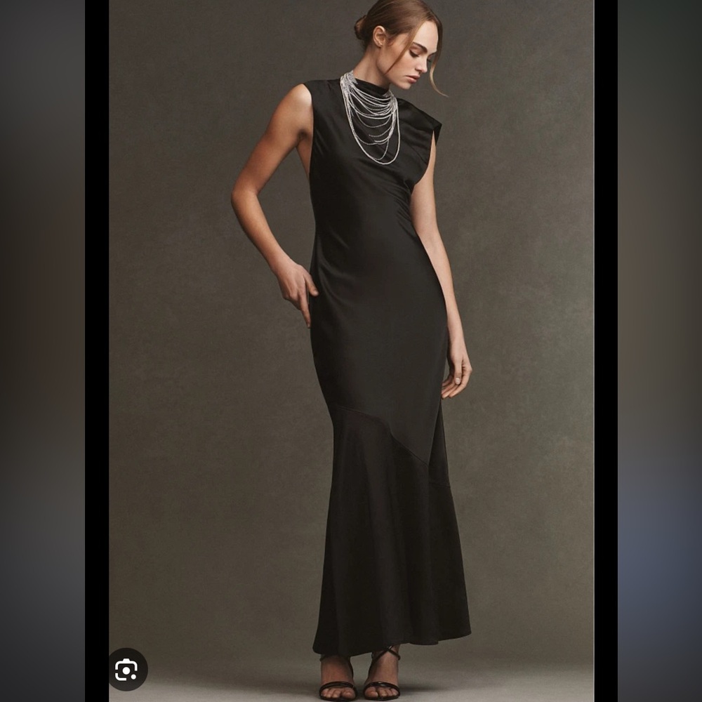 Black Sleeveless Cowl Neck Cocktail Gown